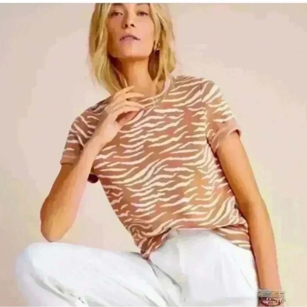 Anthropology Women's Tan Zebra Print short sleeved sweater top